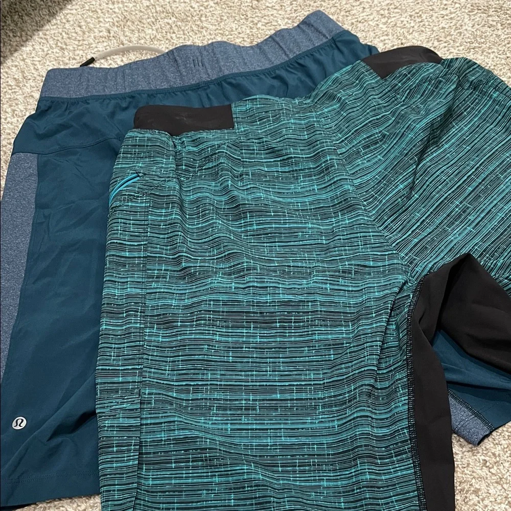 Lululemon Men Teal and Black Patterned Athletic two (2) pairs of Shorts - large - Picture 4 of 4